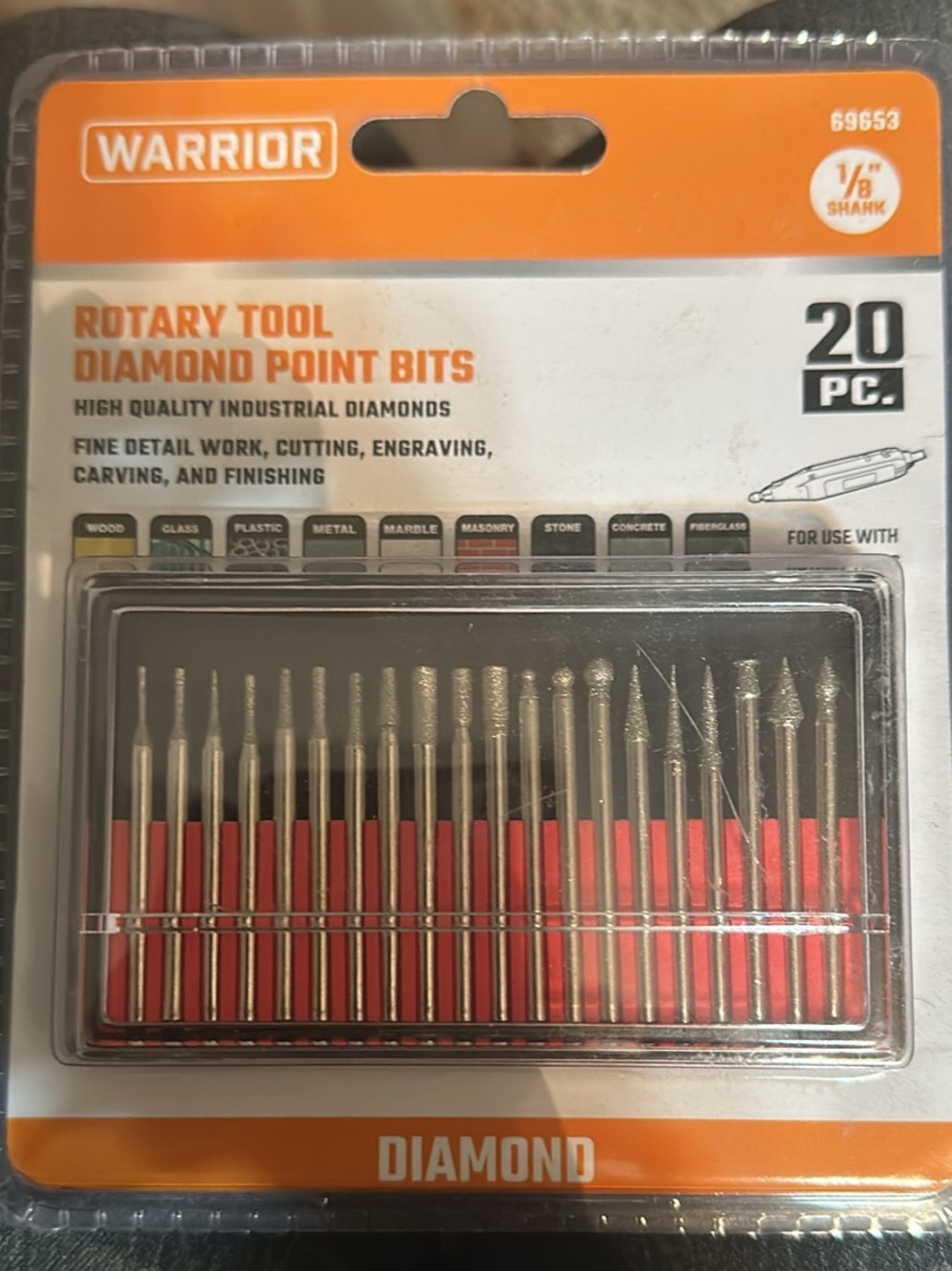 Warrior 20 Pc Rotary Tool Diamond Point Bits Set 1/8" Shank Harbor Freight #6965